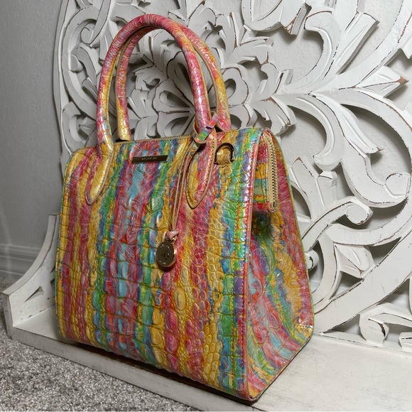 SOLD Brahmin Saltwater Taffy Small Caroline Satchel Pink Green Yellow Purple - Picture 4 of 9